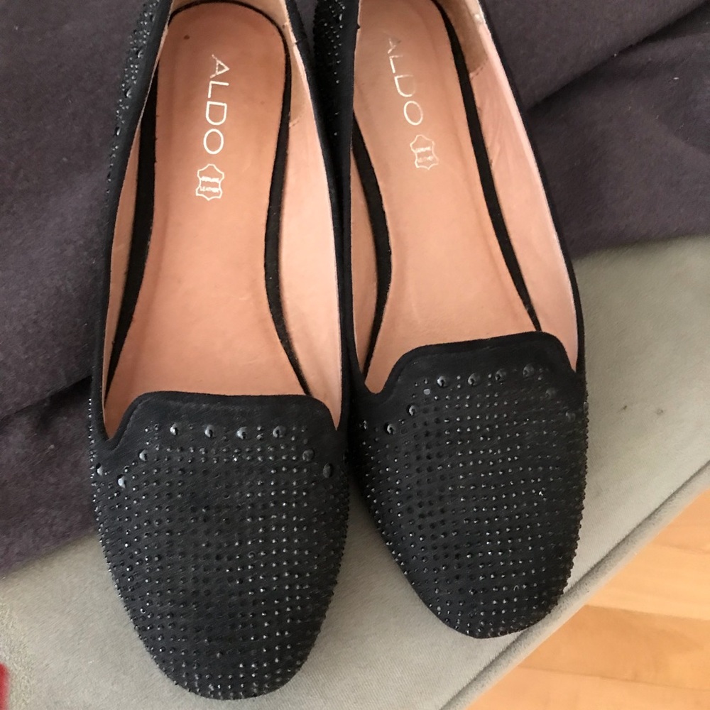 Aldo élégant, leather, bejeweled, black flats